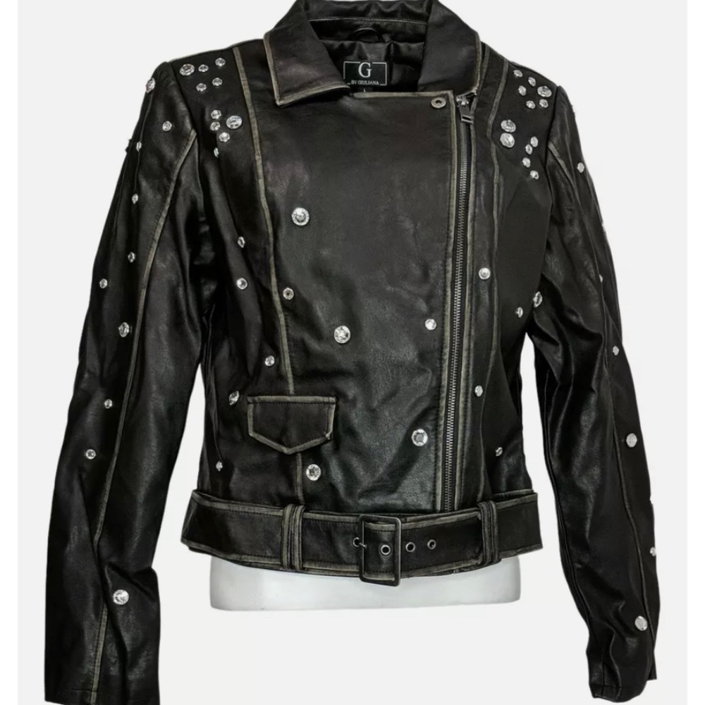 Faux leather jacket size large. Black with stones.